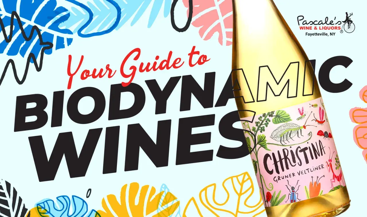 Your guide to biodynamic wines, featuring a bottle of Christina Gruner Veltliner with whimsical insect illustrations.